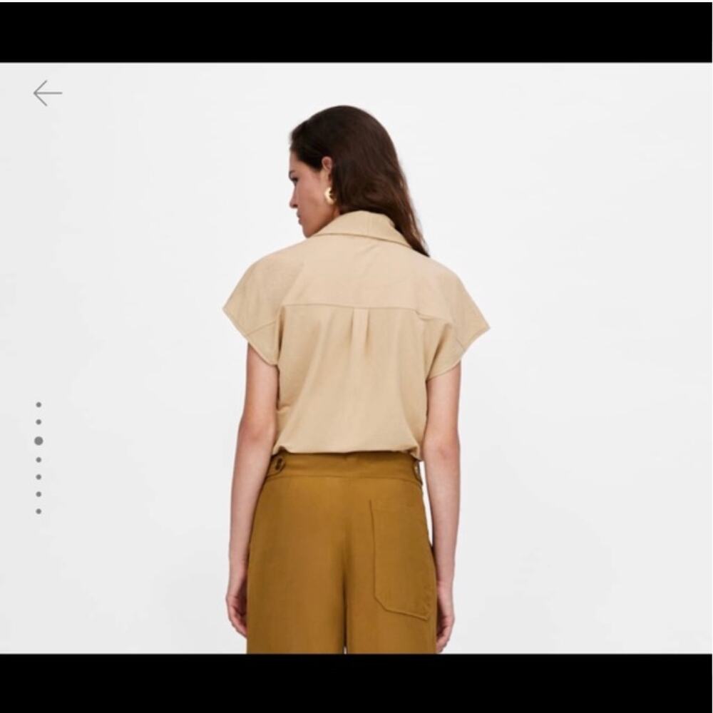 Zara Surplice Plunging Wrap Beige Bodysuit Blouse Size Medium Casual Business - Picture 4 of 15